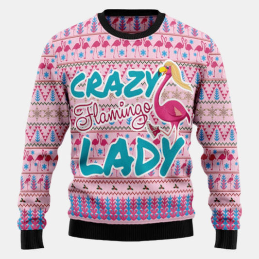 Flamingo Pink Flamingo Lady Ugly Sweater - Christmas sweater gift