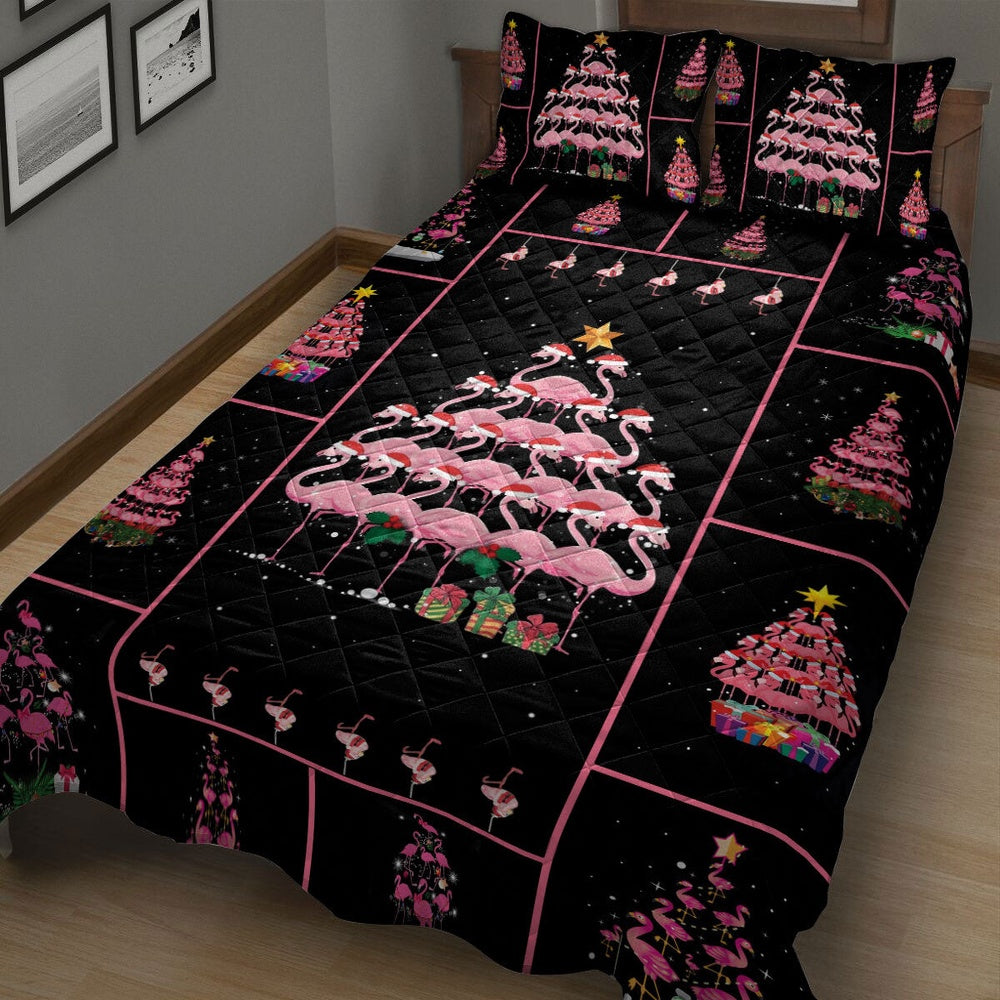 Flamingo Quilt Set, Flamingo Pine Treemas Patchwork Quilt Blanket