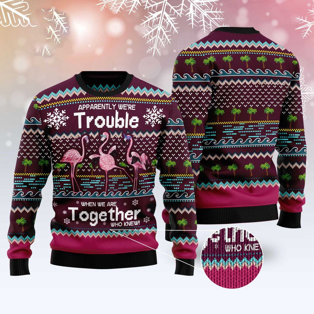 Flamingo Trouble Ugly Christmas Sweater, Funny Xmas Sweater, Sweater Xmas