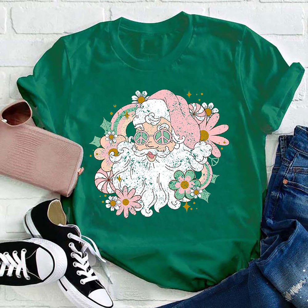 Floral Santa Merry Christmas T Shirt, Merry T Shirt, Unisex Christmas Shirts