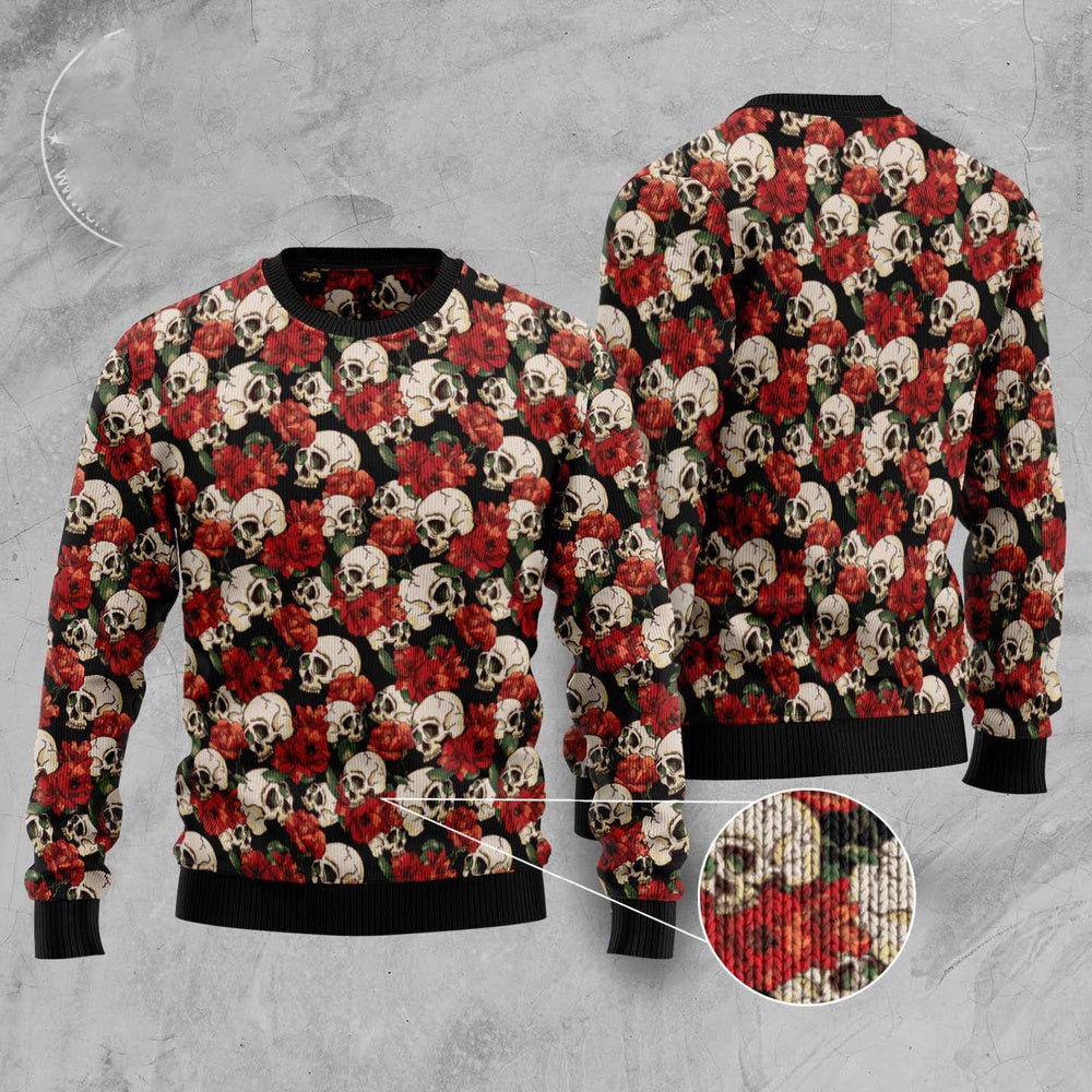 Floral Skull Ugly Christmas Sweater, Funny Xmas Sweater, Sweater Xmas