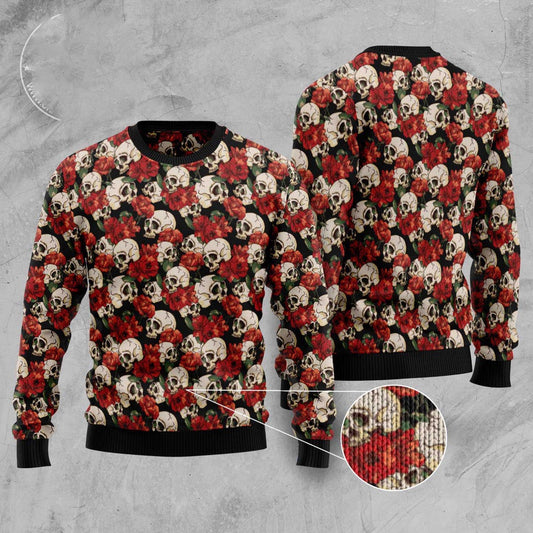 Floral Skull Ugly Christmas Sweater, Funny Xmas Sweater, Sweater Xmas