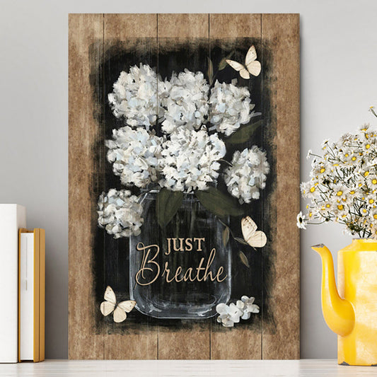 Flower White Butterfly Vintage Painting - Just Breathe Canvas Wall Art - Christian Canvas Prints - Bible Verse Canvas Art