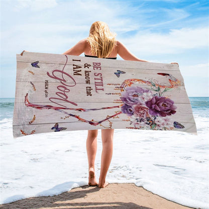 Flower Flamingo, Colorful Butterfly, Be Still And Know That I Am God Beach Towel, Christian Beach Towel, Christian Gift, Gift For Women