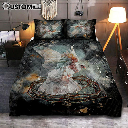 Flying Dove Crown Of Thorn Storm Background Quilt Bedding Set Art