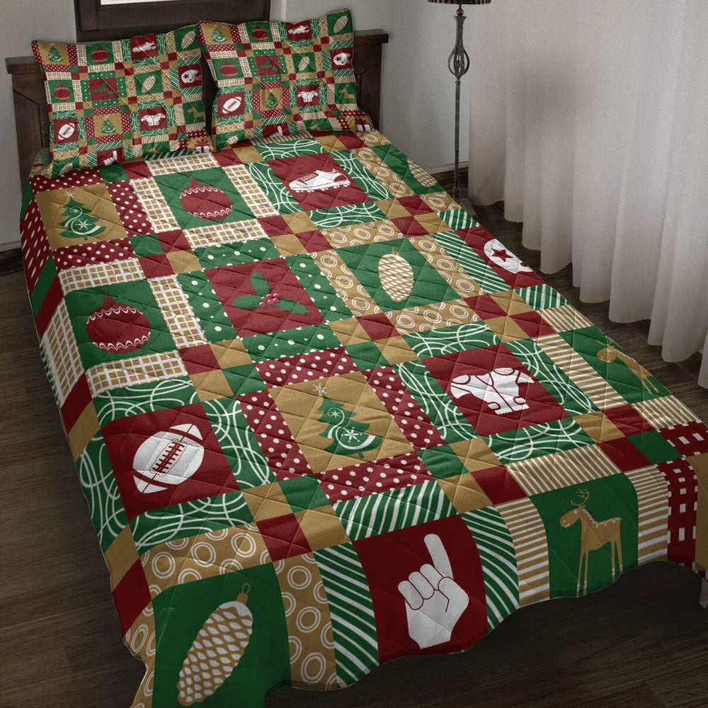 Football Quilt Set, Christmas American Football Patchwork Xmas Winter Holiday Quilt Blanket
