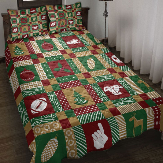 Football Quilt Set, Christmas American Football Patchwork Xmas Winter Holiday Quilt Blanket