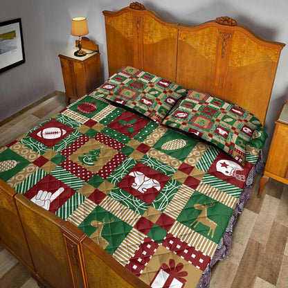 Football Quilt Set, Christmas American Football Patchwork Xmas Winter Holiday Quilt Blanket