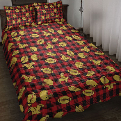Football Quilt Set, Football Gold Glittermas Red Buffalo Plaid Quilt Blanket