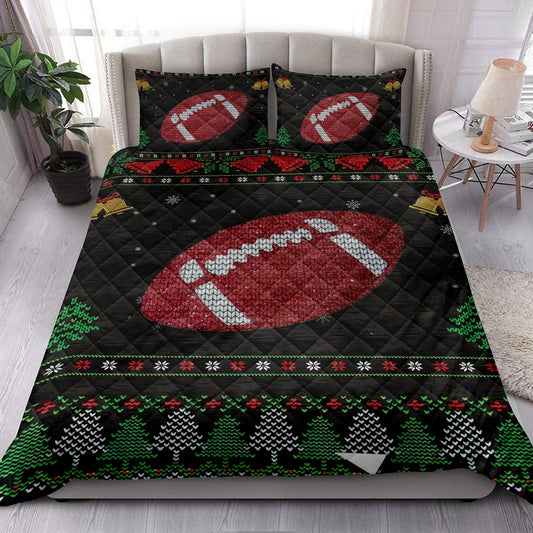 Football Quilt Set, Football Snowflake Bell Ugly Chrismas Football Quilt Blanket