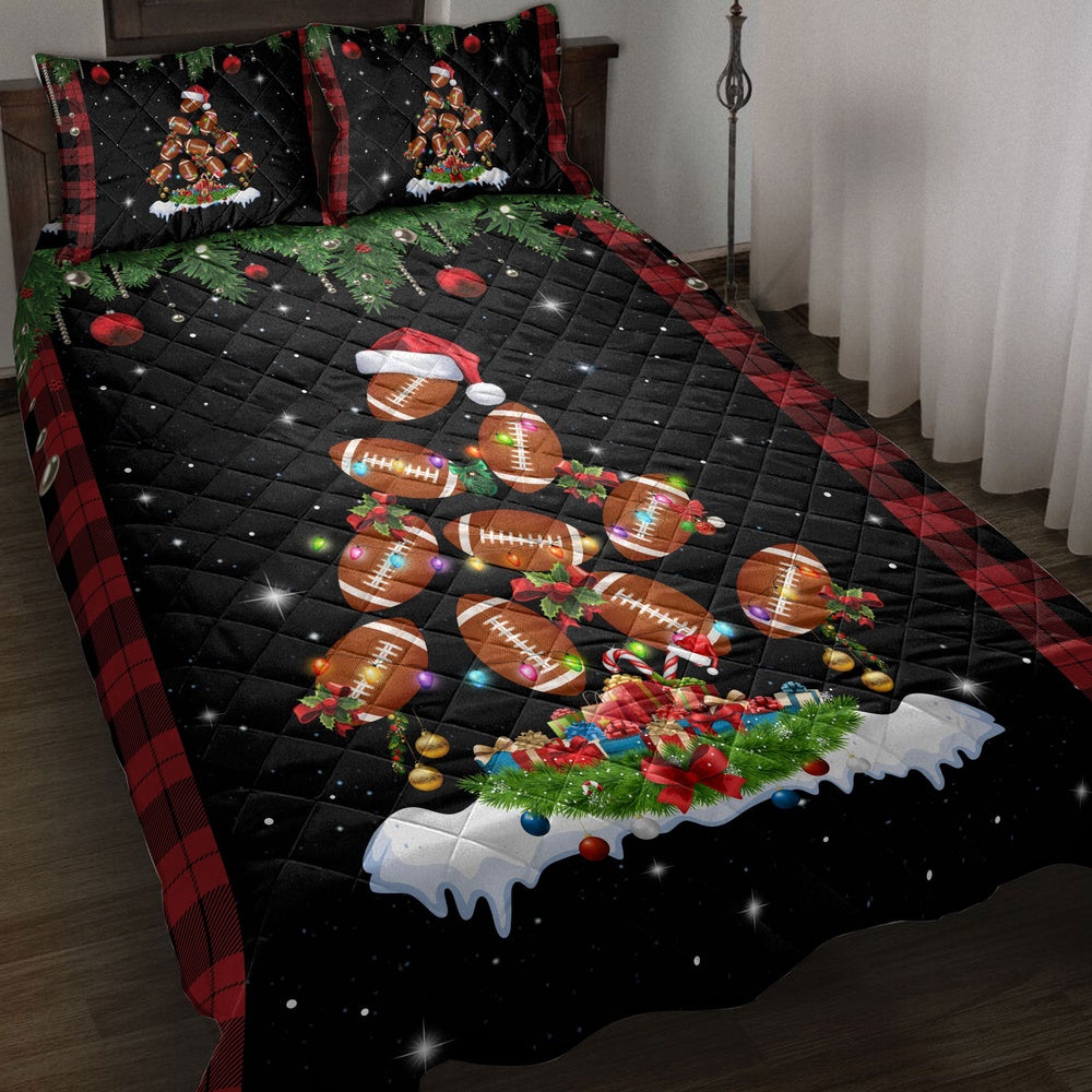 Football Quilt Set, Footballmas Tree Snowflake Box Red Buffalo Plaids Quilt Blanket