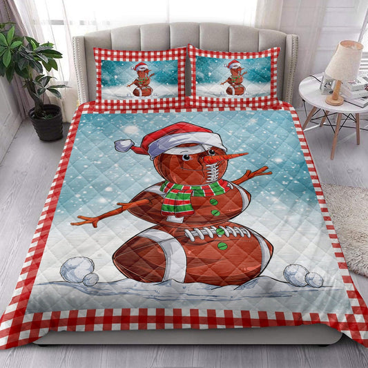 Football Quilt Set, Funnymas American Football Balls Santa Snowman Quilt Blanket