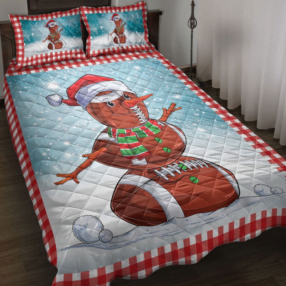 Football Quilt Set, Funnymas American Football Balls Santa Snowman Quilt Blanket