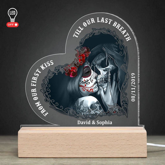 From Our First Kiss Till Our Last Breath Personalized 3D Led Light Wooden Base, Couple Gift, Mother's Day Led Light, Mom Gift