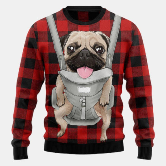 Front Carrier Dog Pug Ugly Sweater - Christmas sweater gift