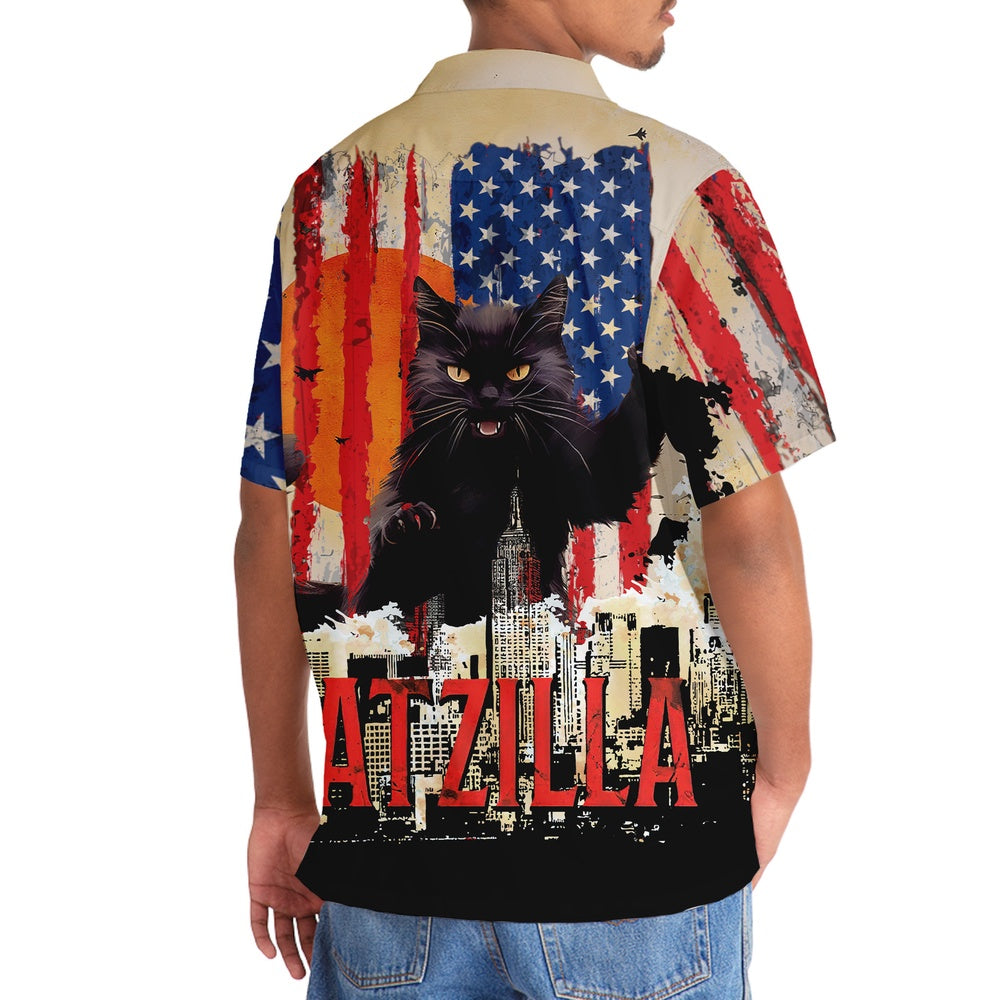 Funny America Black Cat Hawaiian Shirt, Funny Hawaiian Shirt, Usa Hawaiian Shirt, Vintage Hawaiian Shirts