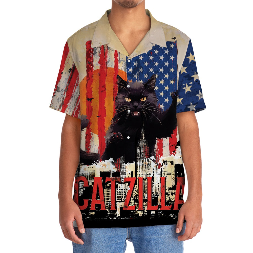Funny America Black Cat Hawaiian Shirt, Funny Hawaiian Shirt, Usa Hawaiian Shirt, Vintage Hawaiian Shirts