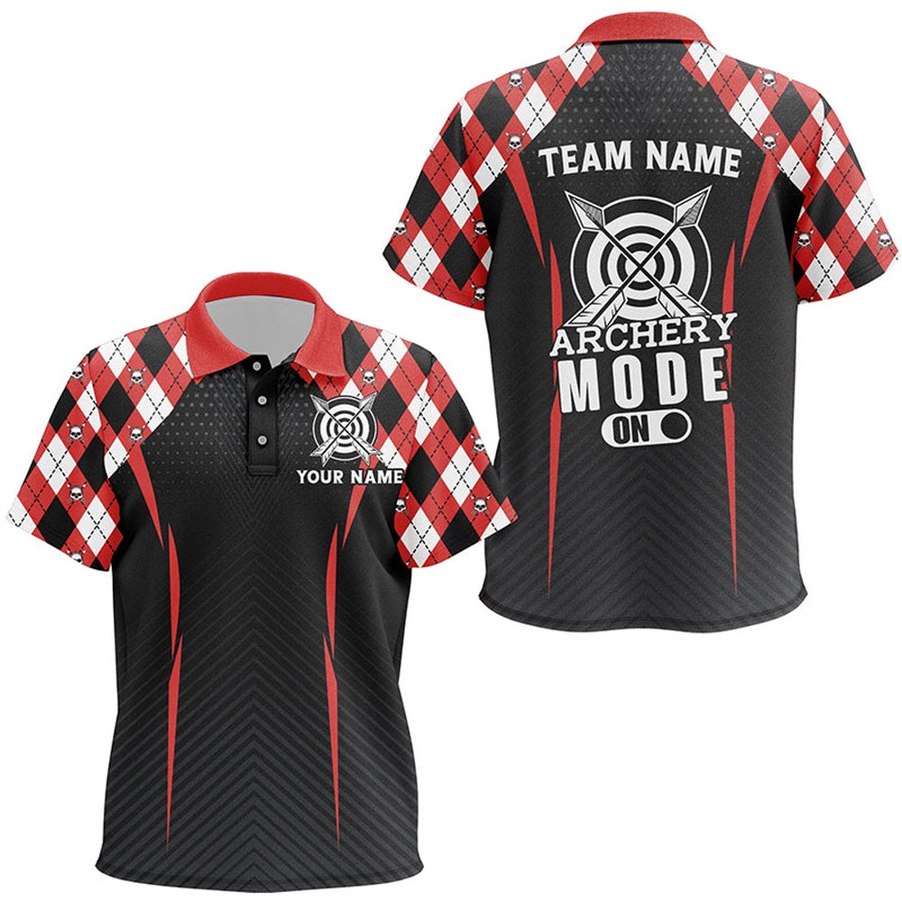 Funny Archery Mode On Argyle Pattern Customized Archery Polo Shirts, Archery Team Jersey, Archery Team Shirts, Custom Archery Shirts