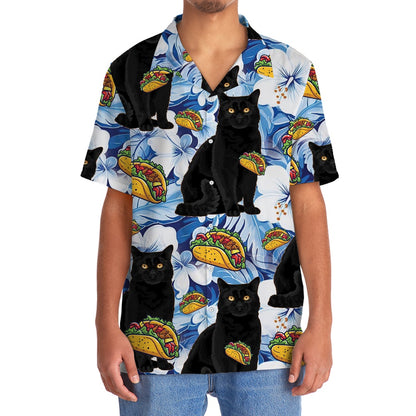 Funny Black Cat Taco Blue Hawaiian Shirt, Cat Hawaiian Shirt, Funny Hawaiian Shirts