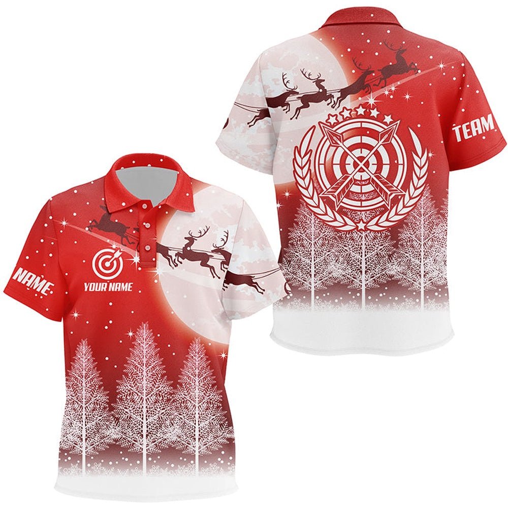 Funny Christmas Pine Trees Archery Polo Shirts Custom Cute Christmas Shirts For Archers, Archery Team Shirts, Custom Archery Shirts