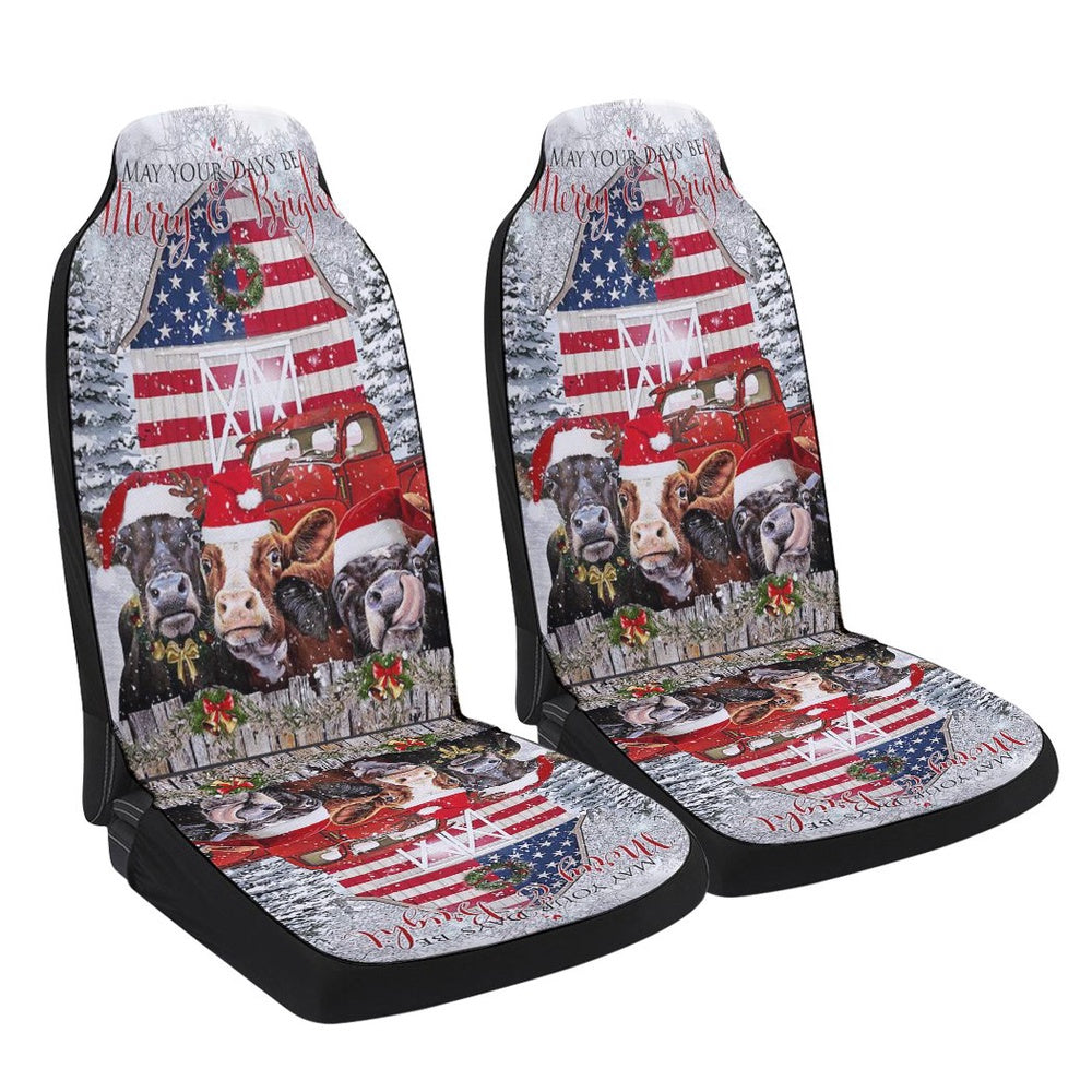 Funny Cows At Christmas. Be Merry And Bright Cars Seat Cover, Christmas Car Seat Covers, Car Decor Gift