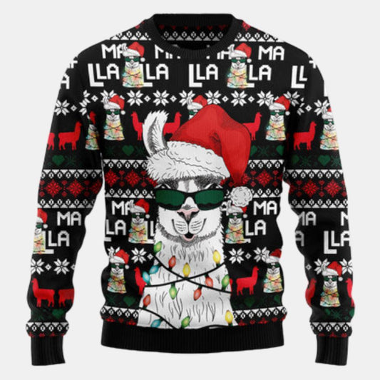 Funny Llama Christmas Light Ugly Sweater - Christmas sweater gift