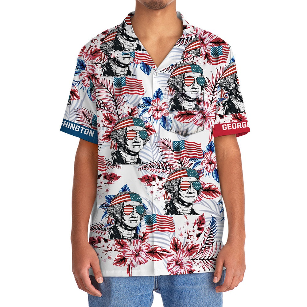 George America Hawaiian Shirt Pocket, Funny Hawaiian Shirt, Usa Hawaiian Shirt, Vintage Hawaiian Shirts