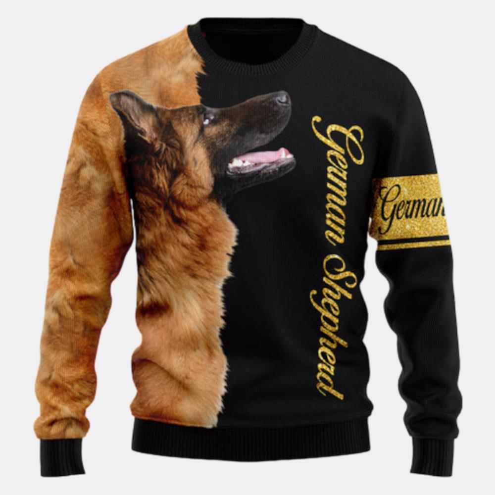 German Shepherd Half Cool Dog Lover Ugly Sweater - Christmas sweater gift