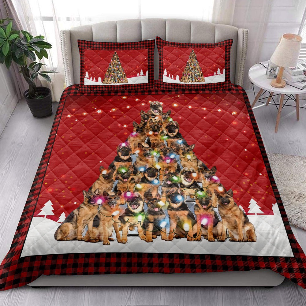 German Shepherd Quilt Set, German Shepherdmas Noel Xmas Tree Dog Quilt Blanket