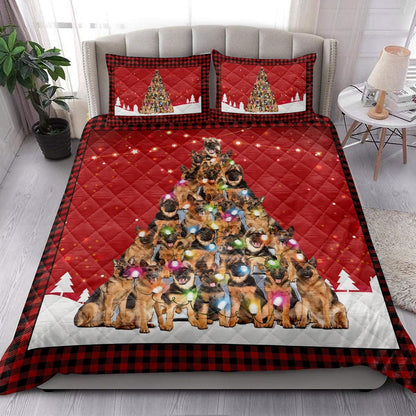 German Shepherd Quilt Set, German Shepherdmas Noel Xmas Tree Dog Quilt Blanket