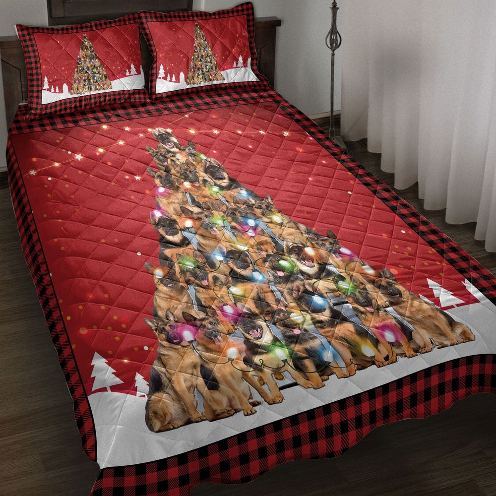 German Shepherd Quilt Set, German Shepherdmas Noel Xmas Tree Dog Quilt Blanket