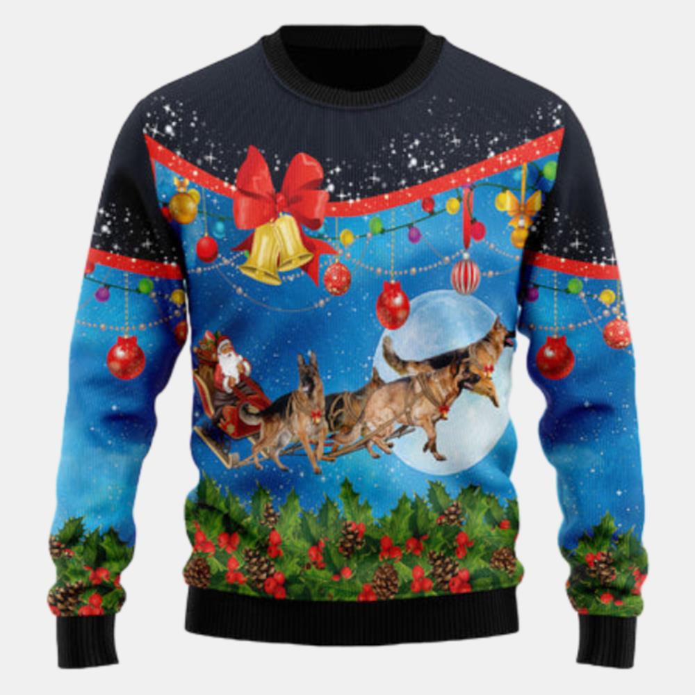 German Shepherd Sleigh Dog Lover Ugly Sweater - Christmas sweater gift