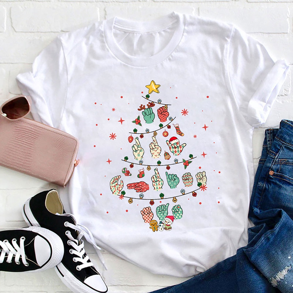 Gesture Christmas Tree T Shirt, Merry T Shirt, Unisex Christmas Shirts