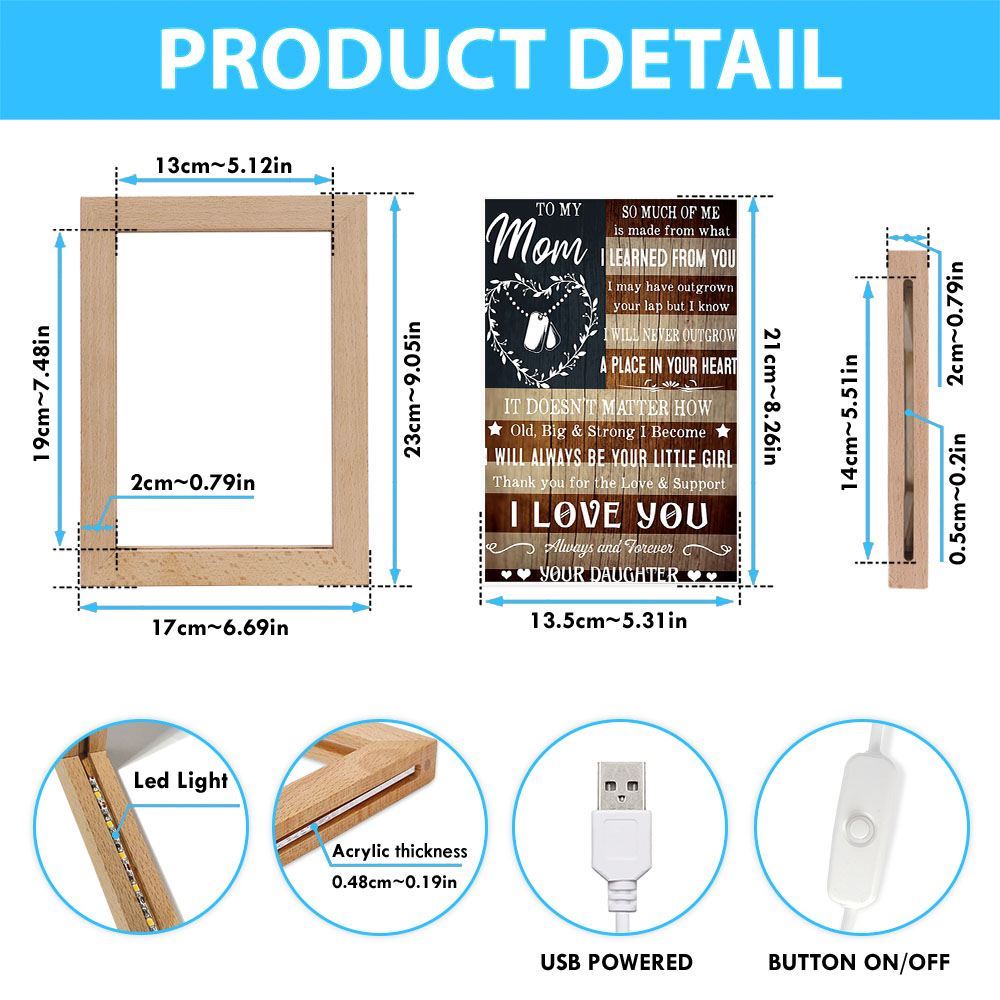 Gift Proud Veteran Mom To My Mom Frame Lamp Vintage, Mother's Day Night Light, Best Mom Ever, Gift For Mom