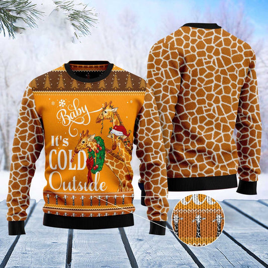 Giraffe Baby It'S Cold Outside Ugly Christmas Sweater, Funny Xmas Sweater, Sweater Xmas