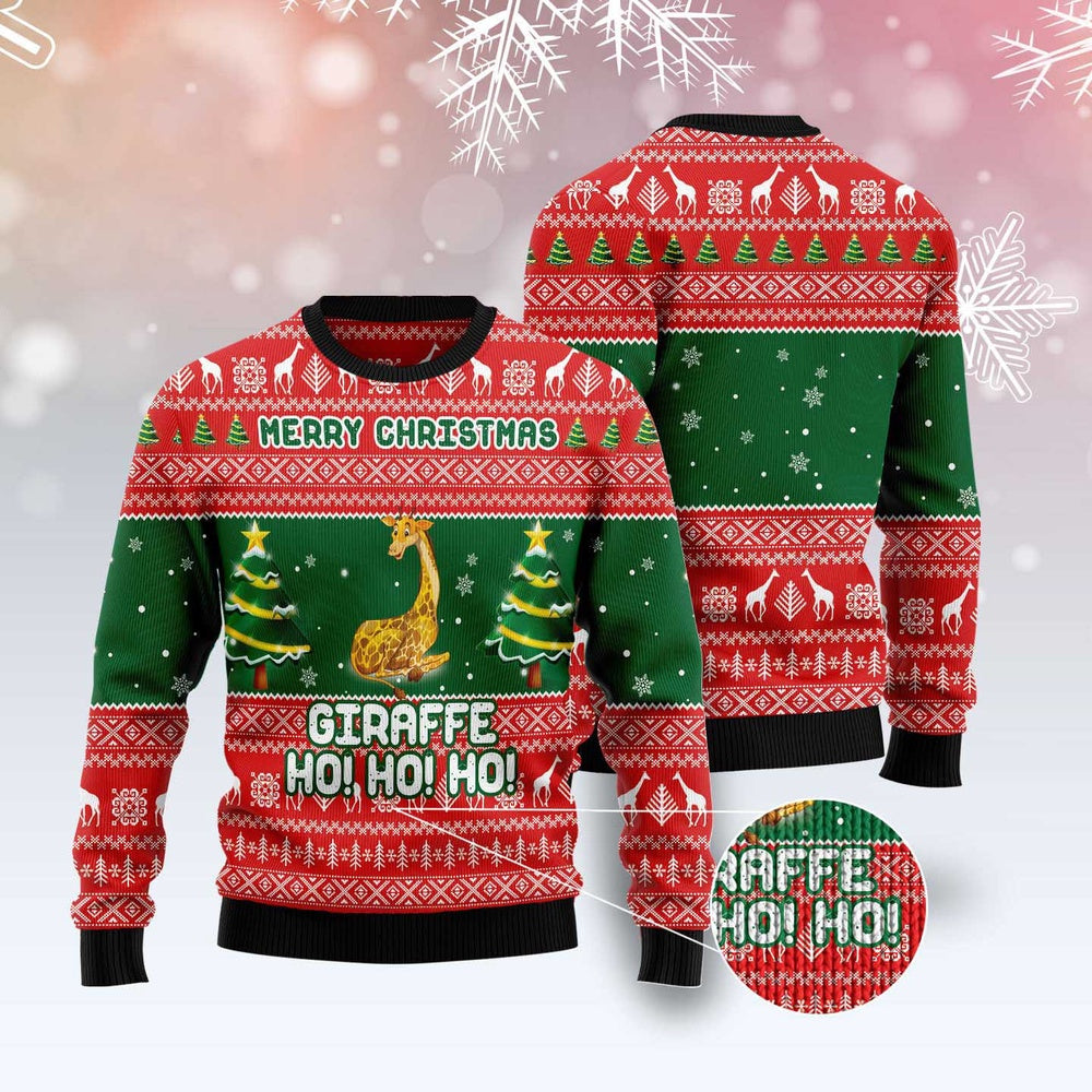 Giraffe Ho Ho Ho Ugly Christmas Sweater, Funny Xmas Sweater, Sweater Xmas