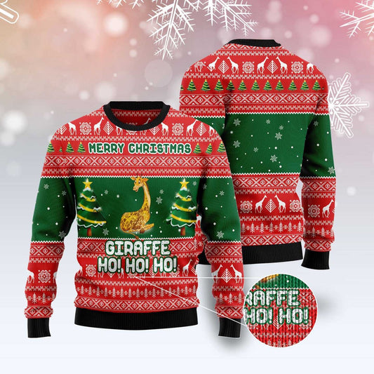 Giraffe Ho Ho Ho Ugly Christmas Sweater, Funny Xmas Sweater, Sweater Xmas