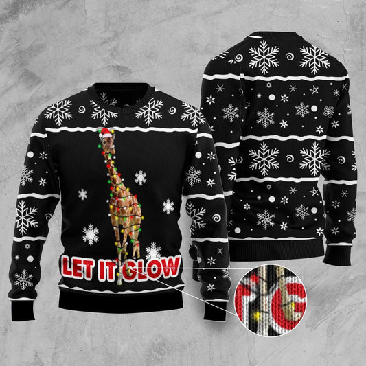 Giraffe Let It Glow Ugly Christmas Sweater, Funny Xmas Sweater, Sweater Xmas