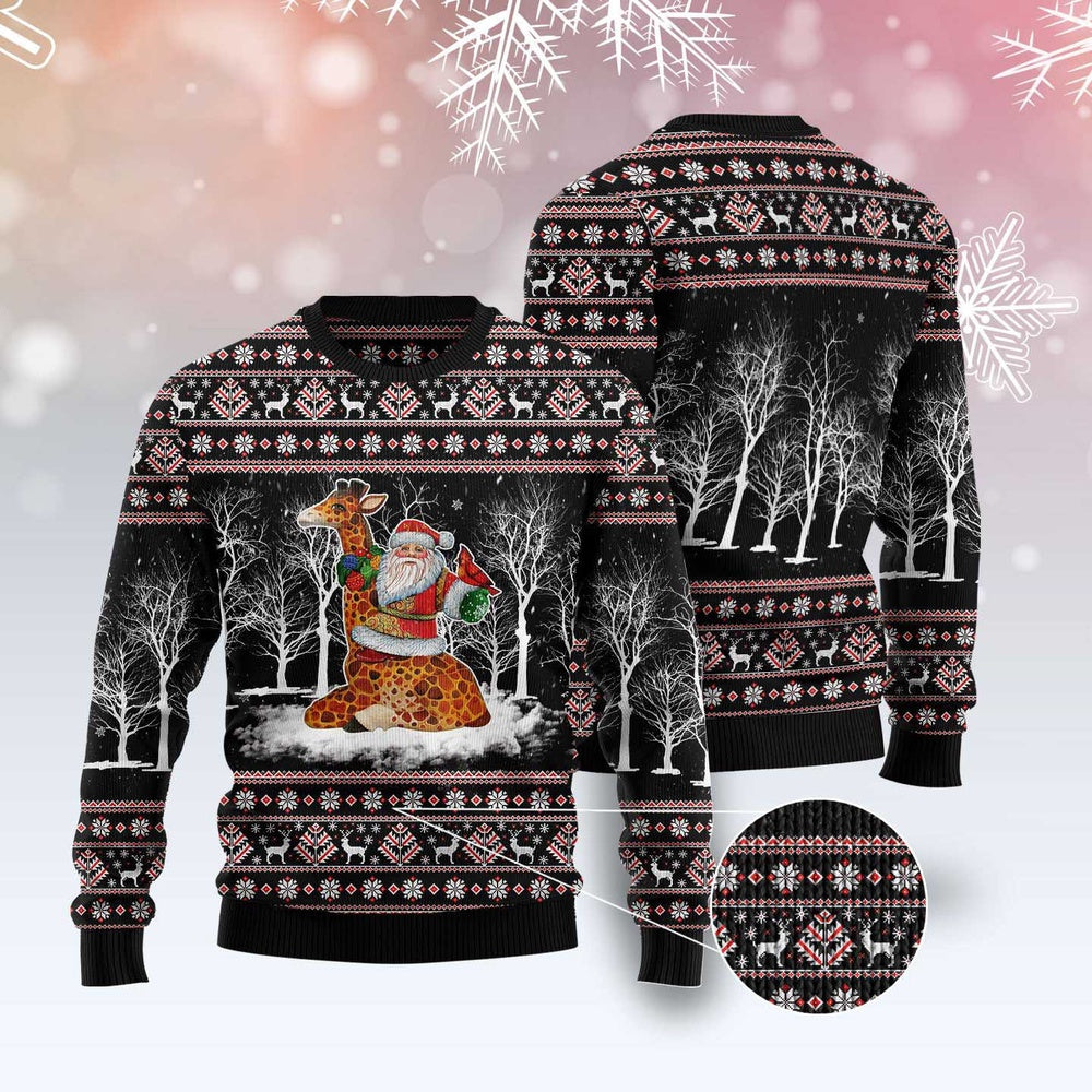 Giraffe Santa Claus Ugly Christmas Sweater, Funny Xmas Sweater, Sweater Xmas