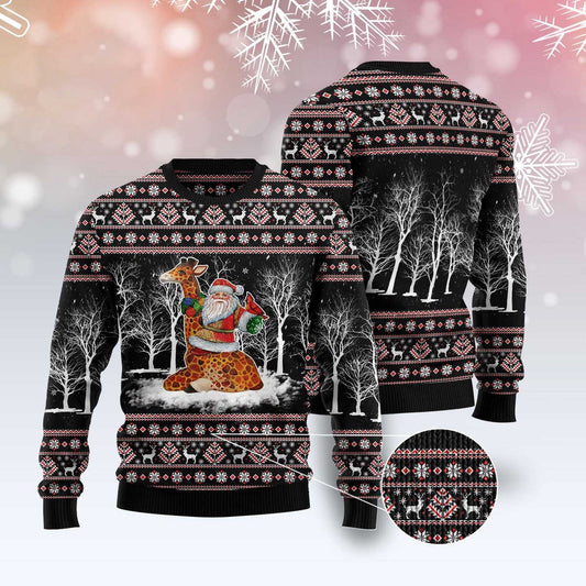 Giraffe Santa Claus Ugly Christmas Sweater, Funny Xmas Sweater, Sweater Xmas