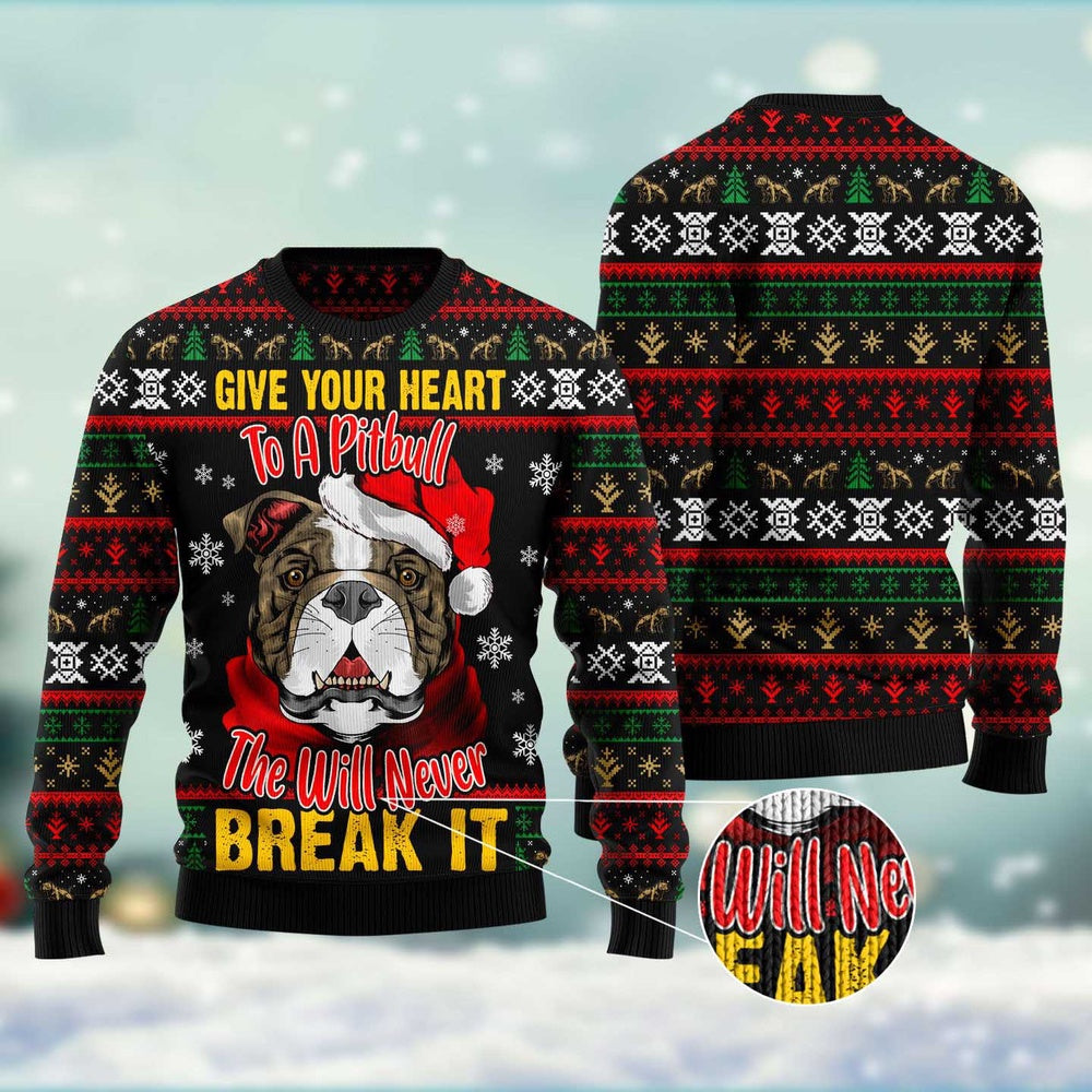 Give Your Heart Pitbull Ugly Christmas Sweater, Funny Xmas Sweater, Sweater Xmas