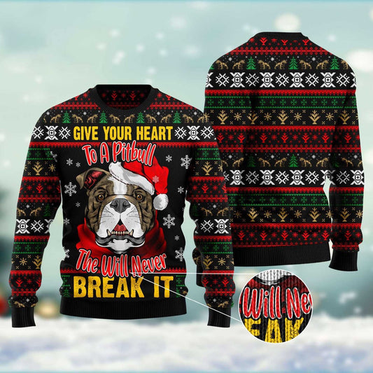 Give Your Heart Pitbull Ugly Christmas Sweater, Funny Xmas Sweater, Sweater Xmas