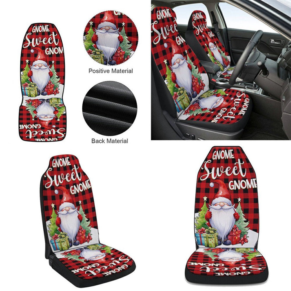Gnome Sweet Gnome Christmas Cars Seat Cover, Christmas Car Seat Covers, Car Decor Gift