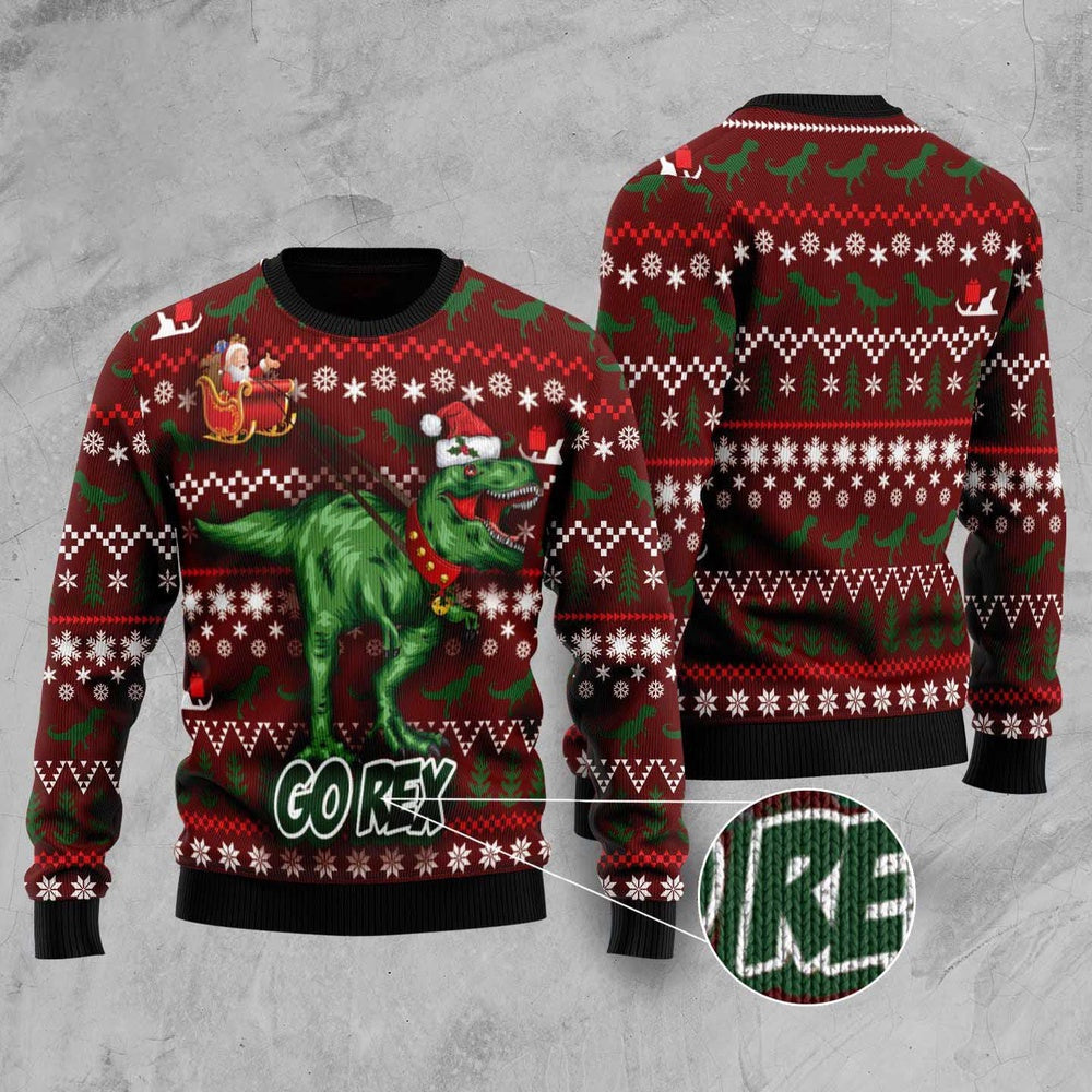 Go Rex Ugly Christmas Sweater, Funny Xmas Sweater, Sweater Xmas