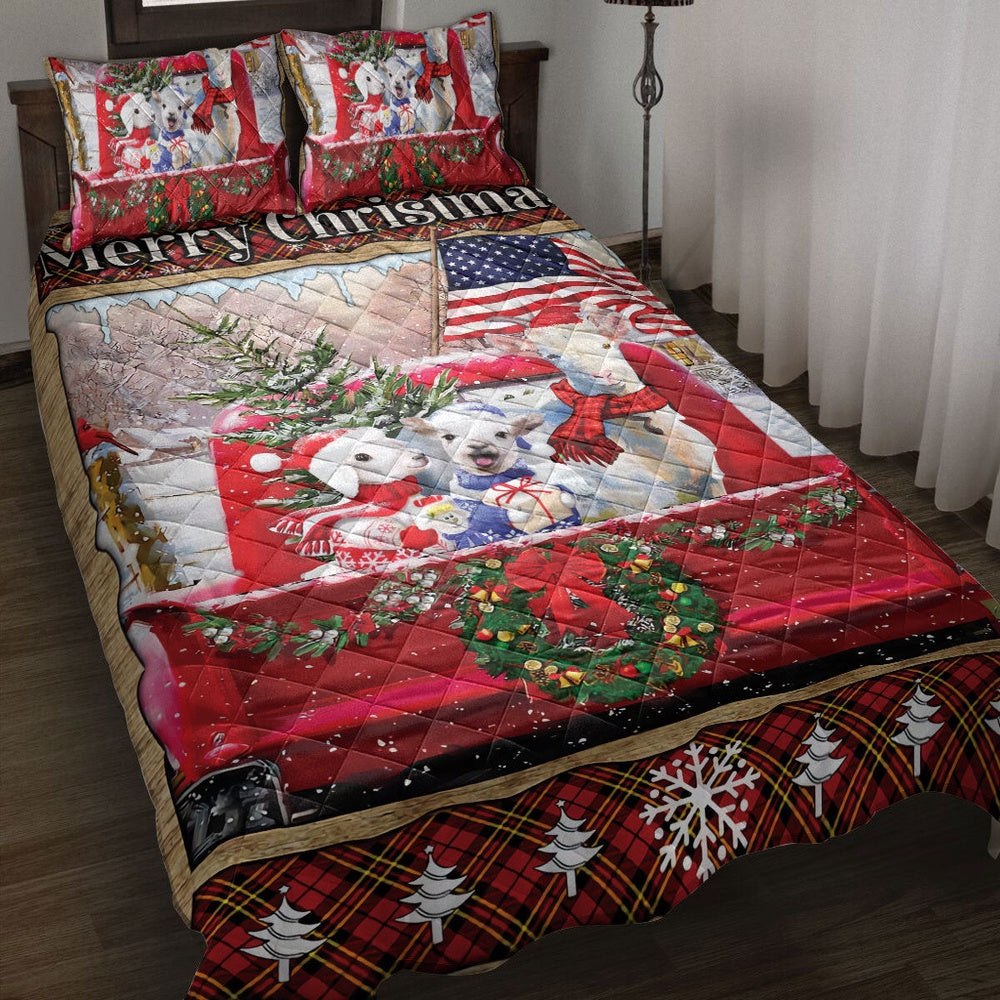 Goat Quilt Set, Cute Goat Red Truck Merrymas Quilt Blanket