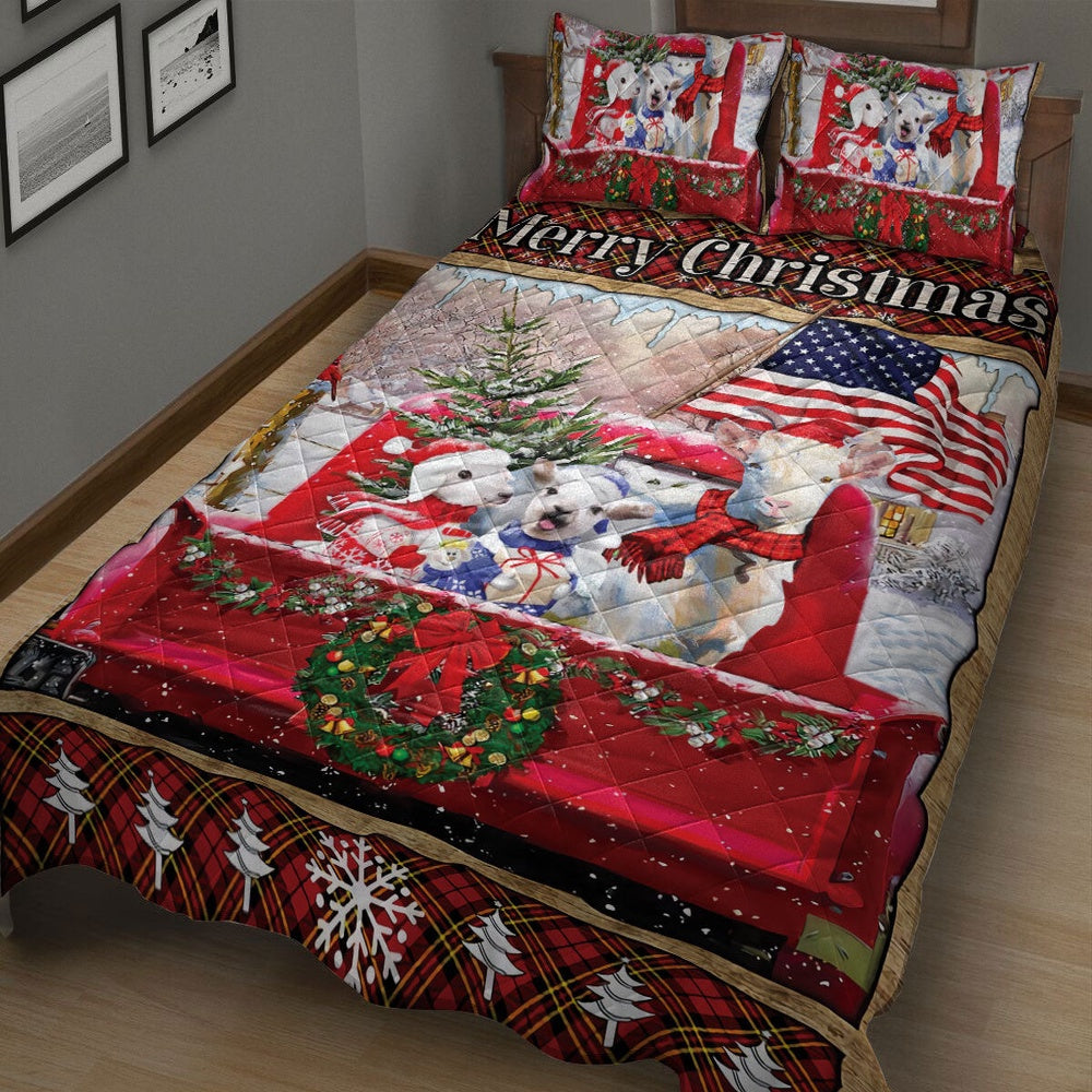 Goat Quilt Set, Cute Goat Red Truck Merrymas Quilt Blanket