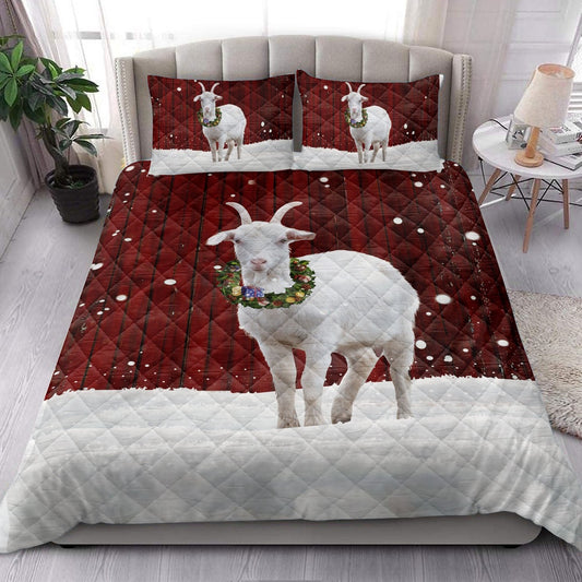Goat Quilt Set, Goat With Wreathmas Farm Goat Quilt Blanket