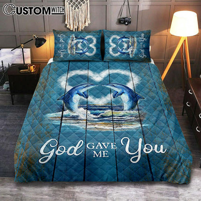 God Gave Me You Dolphin Blue Ocean Quilt Bedding Set Art 