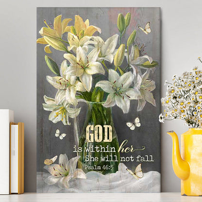 lily flower in bible God Is Within Her Lily Flower Canvas Art - Bible Verse Wall Art