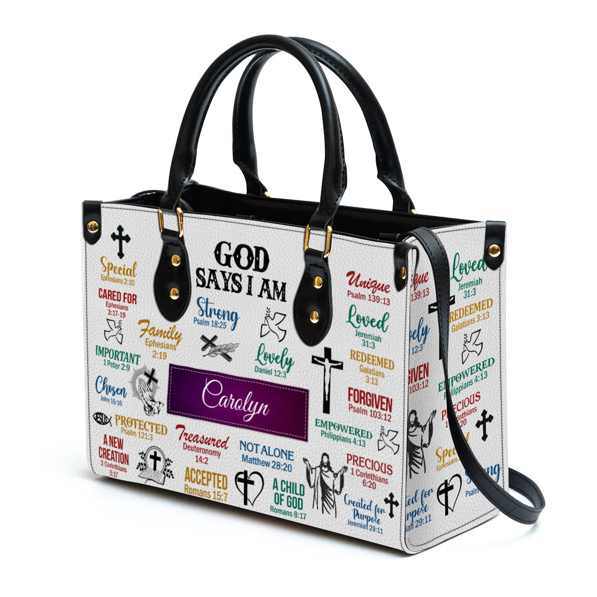 God Says I Am Scripture Christian Leather Bag, Personalized Leather Bag With Handle For Christian Women
